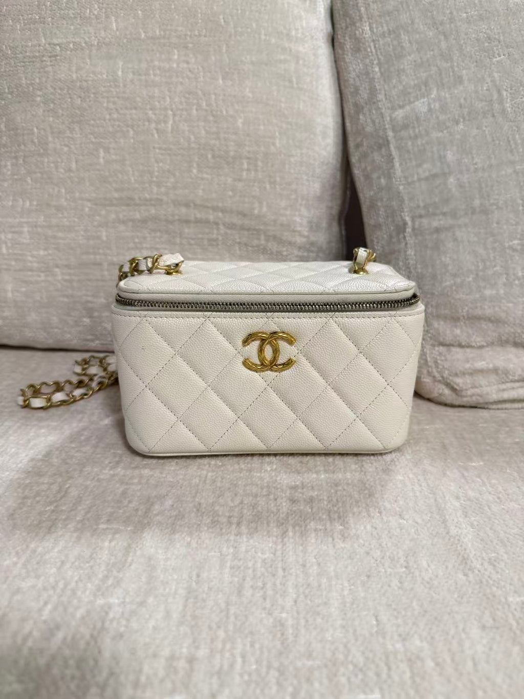 Chanel White Caviar Vanity Gold Hardware