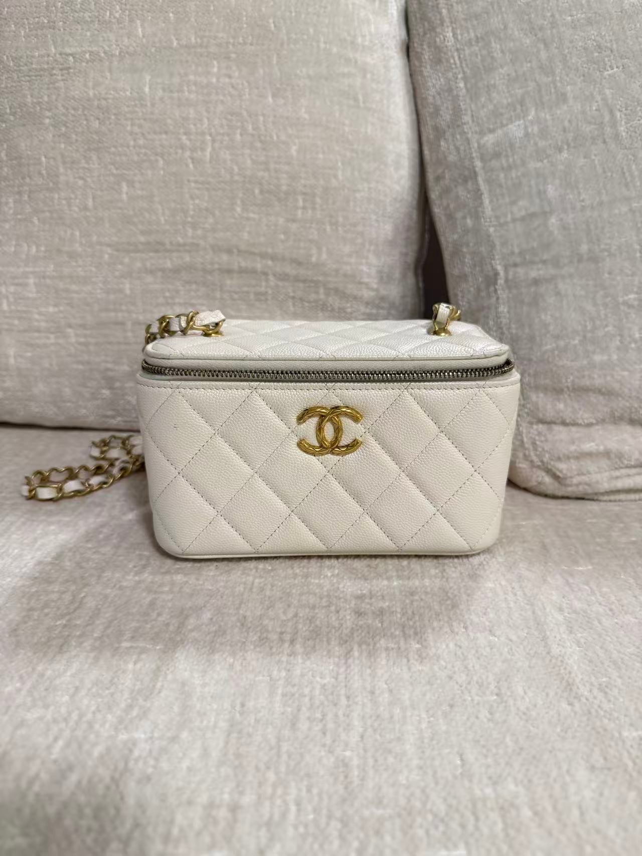 Chanel White Caviar Vanity Gold Hardware